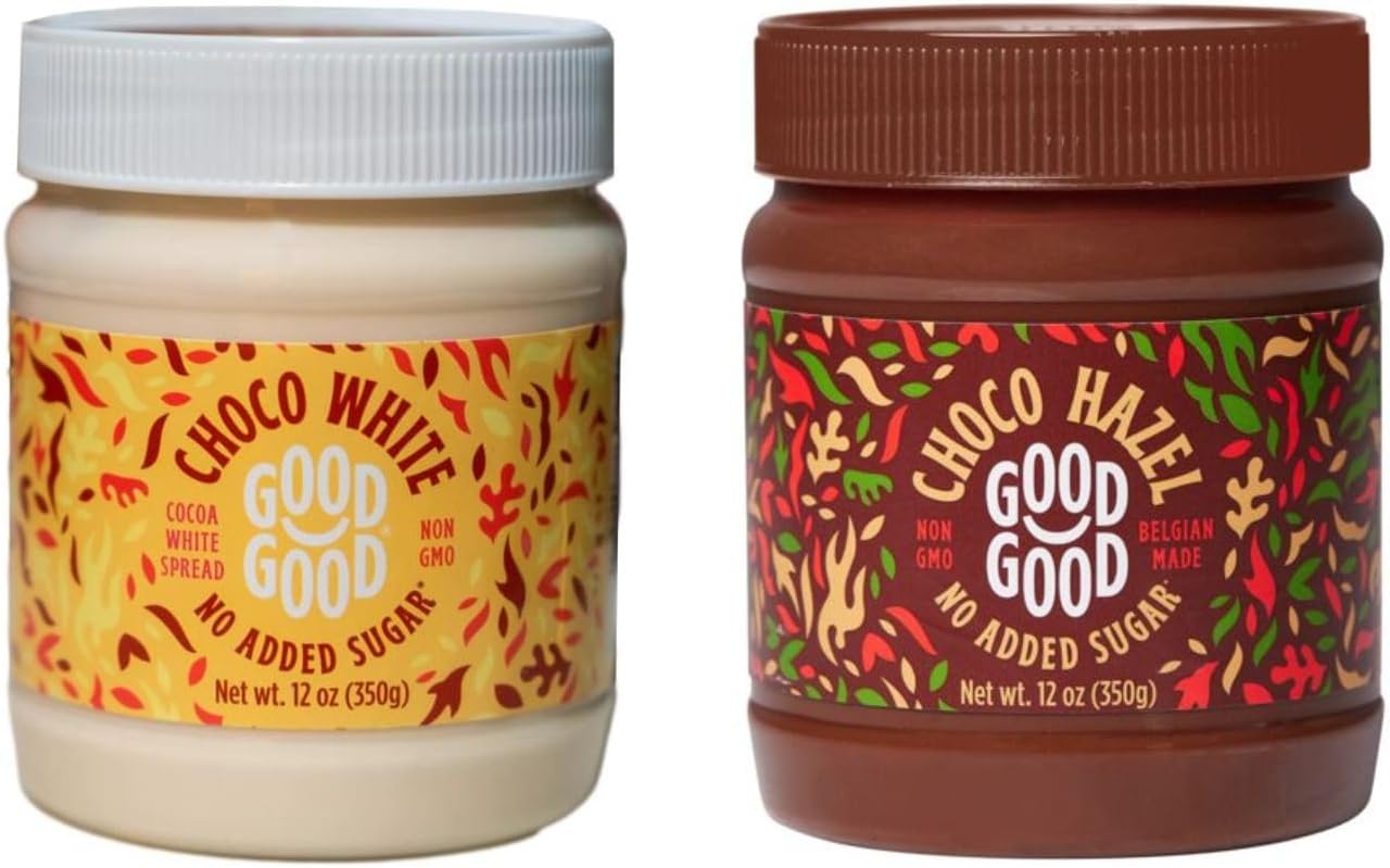 GOOD GOOD Belgian Choco Hazel & White Bunde - 12 oz (350g) - No Added Sugar - Low Glycemic - Keto Friendly - Gluten Free - Vegetarian Friendly (2 Pack)