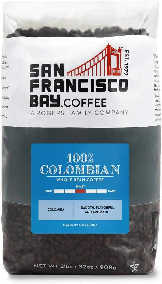 San Francisco Bay Coffee - Medium Roast Whole Bean Coffee - 100% Colombian (2 lb bag)