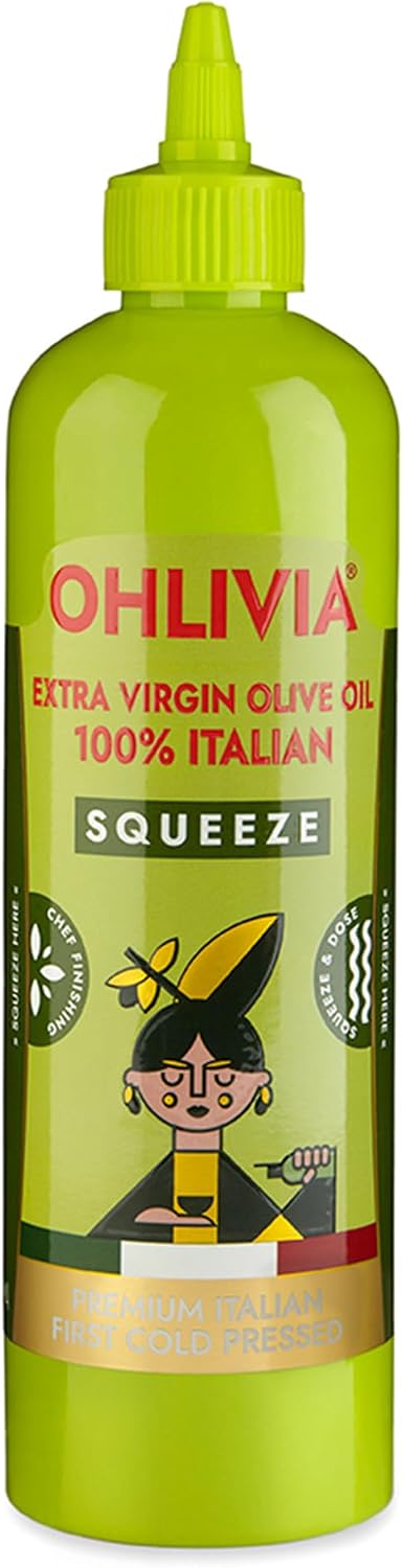 Ohlivia Squeeze Extra Virgin Olive Oil - 100% Italian, Cold Pressed EVOO for Cooking & Finishing in a Squeeze Bottle, Authentic Imported Product of Italy - 16.9 fl oz / 500 ml