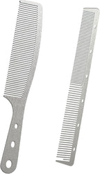 2 Pcs Metal Comb, Stainless Steel Fine Tooth Comb, Unbreakable Teeth Design, Anti Static comb, Heat Resistant, Professional Barber Comb Set, hair combs for men, Wood Grain Design