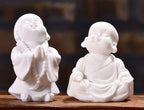 fazhongfa 2pcs Buddha Statue Happy Laughing Buddha Figurine Cute Small Monk Statues Mini Maitreya Buddha Minimalist for Desktop Ornament Home Decor Car Dashboard and Shelf Decorations Buda (White)