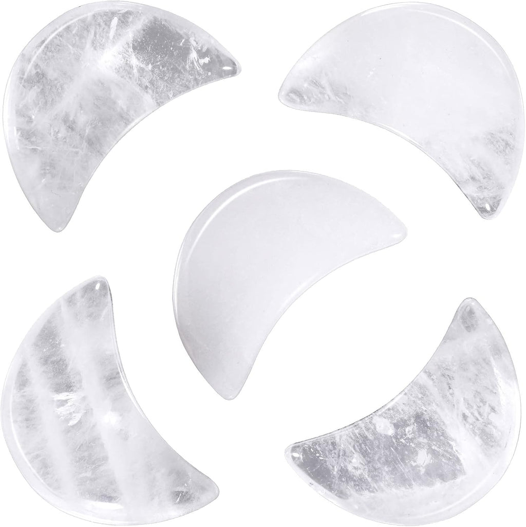 mookaitedecor Set of 5 Moon Shape Healing Crystal Pocket Palm Stones, Polished Reiki Stone for Chakra Balancing, Jewelry Making, Home Decoration, Rock Crystal