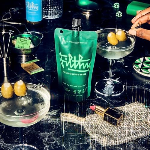 Filthy Martini Cocktail Kit, Premium Cocktail Kit, Includes Olive Brine, Pimento Stuffed Olives, Blue Cheese Stuffed Olives & 4 Stainless Steel Cocktail Picks, Non-GMO, Gluten Free