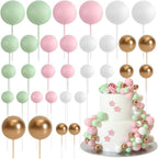 32 Pcs Ball Cake Topper Decorations Balloons Cupcake Topper DIY Cake Insert Topper Foam Cake Balls Cake Decorations for Wedding Anniversary Birthday Cake Decorating (Green,Pink,White,Gold)