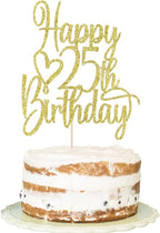 Gold Glitter Happy 25th Birthday Cake Topper - Cheers to 25 Years Cake Topper, 25 & Fabulous Cake Decoration for Hello 25th Birthday Anniversary Party Cake Decorations Supplies