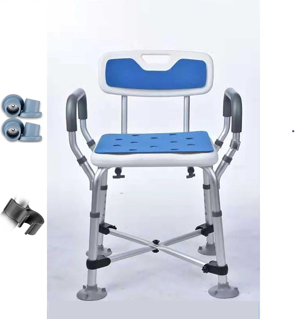 Adjustable Foldable with Back and Arms for Disabled, Elderly and Pregnant, Portable Seat with 330 Lbs Beacapacity - Ideal Bath Stool for Independence and Safety/A-2