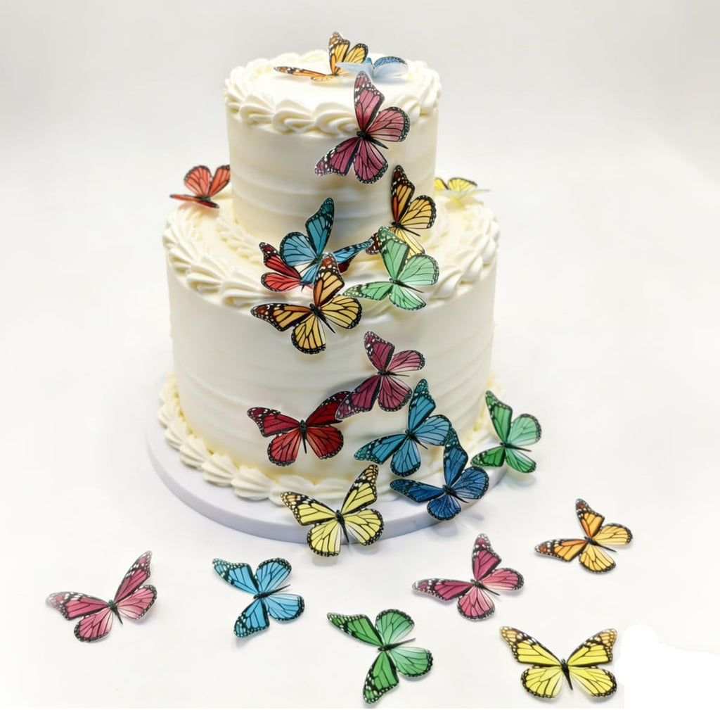 CHOCKACAKE Wafer Paper Butterflies - 24 Pcs Edible Cupcake Toppers for Wedding Birthday Party Cake Decorations - Rainbow Butterfly Sprinkles