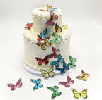 CHOCKACAKE Wafer Paper Butterflies - 24 Pcs Edible Cupcake Toppers for Wedding Birthday Party Cake Decorations - Rainbow Butterfly Sprinkles