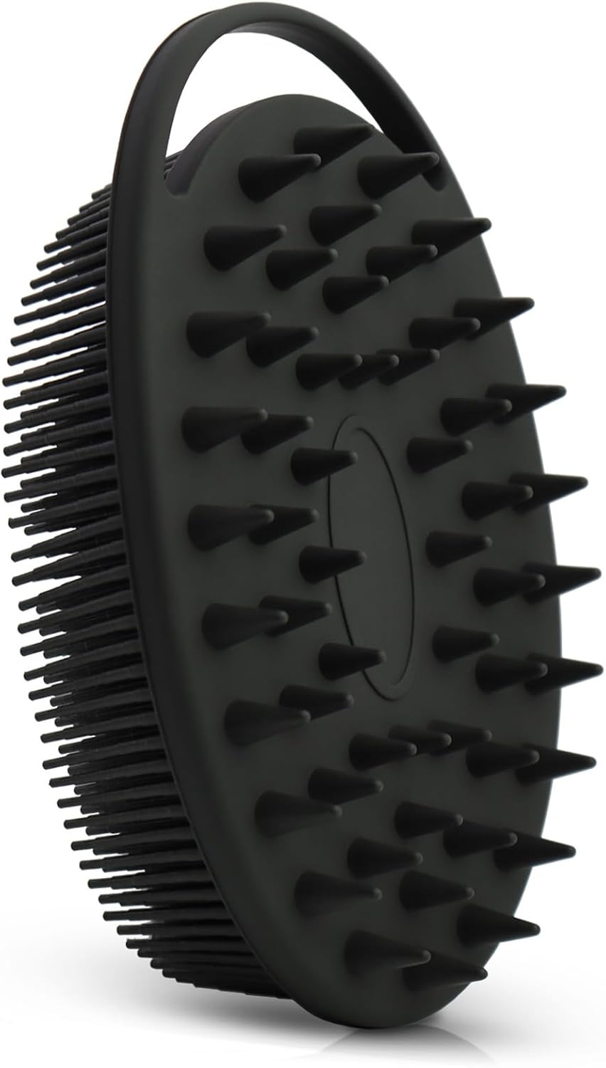 Upgrade Body Scrubber and Hair Shampoo Brush, All in One, Premium Silicone Loofah, Exfoliating Body Brush, Shower Scrubber for Body, Scalp Massager for Women, Men, Pet (1PC Black)