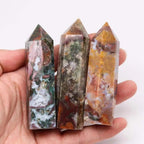 BEINUANCRYSTAL 1pc 80mm-90mm Natural Ocean Jasper Crystal Point Healing Quartz Wand Tower
