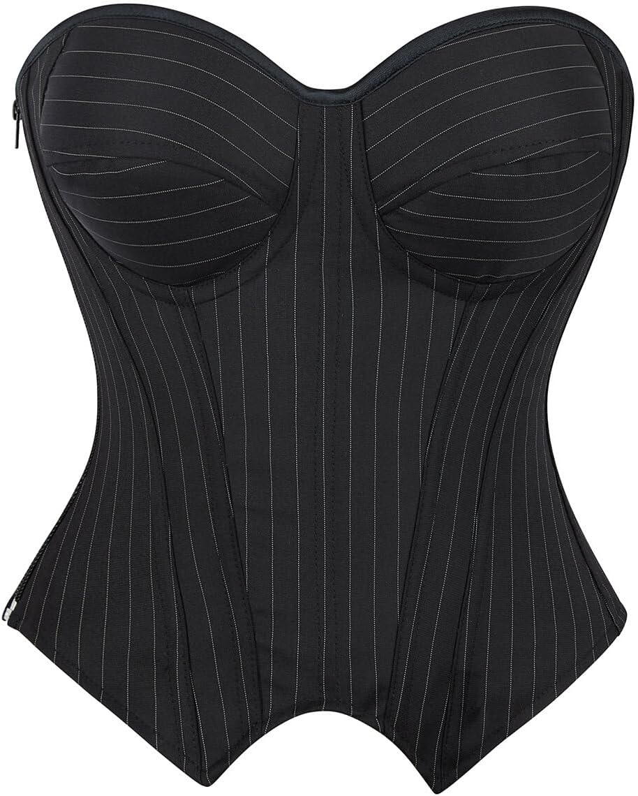 Women Black Corset Top Elegant Strapless Bustier Tops Lace Up Sexy Office Lady Cosplay Costume Secretary Outfit
