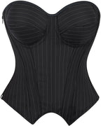 Women Black Corset Top Elegant Strapless Bustier Tops Lace Up Sexy Office Lady Cosplay Costume Secretary Outfit