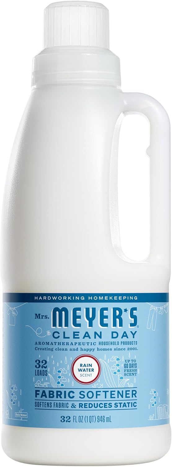 MRS. MEYER'S CLEAN DAY Liquid Fabric Softener, Infused with Essential Oils, Paraben Free, Rain Water Scent, 32 oz (32 Loads)