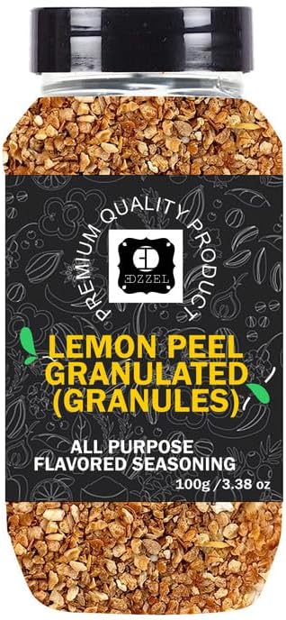 EDZZEL Premium Quality Indian Organic Lemon Peel, Granulated (Granules) Plant Based, Vegan, Gluten Free-100 GRAM Box