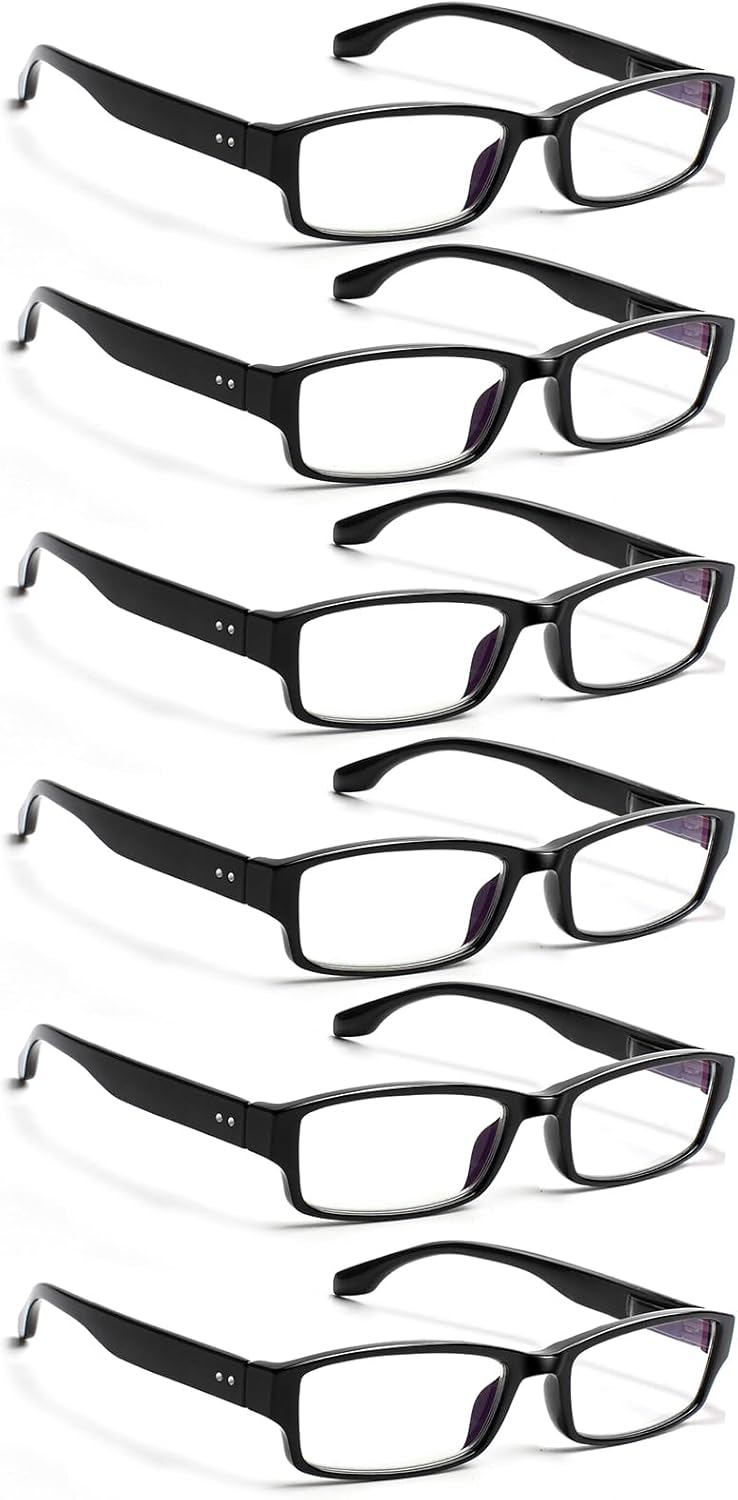 NORPERWIS 6 Pack Reading Glasses for Women Men, Blue Light Readers, Anti Glare Computer Eyeglasses with Spring Hinge (BLACK, 1.75, multiplier_x)