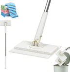 Hands Free Flat Mop,Cloth Changing Mini Mop,27inch Long Handle Mopping Stick,360° Swivel Head,Dry and Wet Use,Ideal for Tight Corners,Tile and Hardwood(White,6 Cloth)
