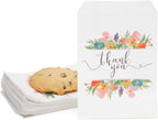 Juvale Paper Bags for Cookies & Treats - 7.5 x 5 in, White, 100 Pack - Thank You Pouches with Flowers & Floral Paper Party Favors - Wedding Favor Candy Bags