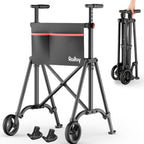 Folding Walkers for Seniors, Lightweight Narrow Travel Walker, Fully Assembled Standard Walker with 2 Wheels, Adjustable Height for Tall, Aluminum Frame Supports 400 lbs, Extra 2 Skis and Storage Bag