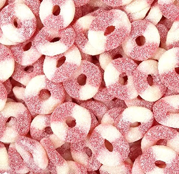 SweetGlob Sour Gummy Rings Candy Soft, Chewy, Fruity Sour Gummies Assorted Fruit Flavors Bulk Bag for Snacking & Parties (Strawberry, 2 Pound)