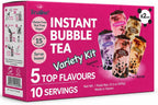 Tealise Instant Bubble Tea Kit (10 Servings) 5 Flavors Variety Pack, Ready in 30 Seconds, No Boiling, Syrup-Based Boba Kit with Chewy Tapioca Pearls, DIY Milk Tea at Home