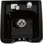 Pibbs Heavy-Duty Black Porcelain Shampoo Bowl for Professional Salons, Single-Handle Faucet, Spray Hose & Hardware. Wall-mounted design, PIB-5300