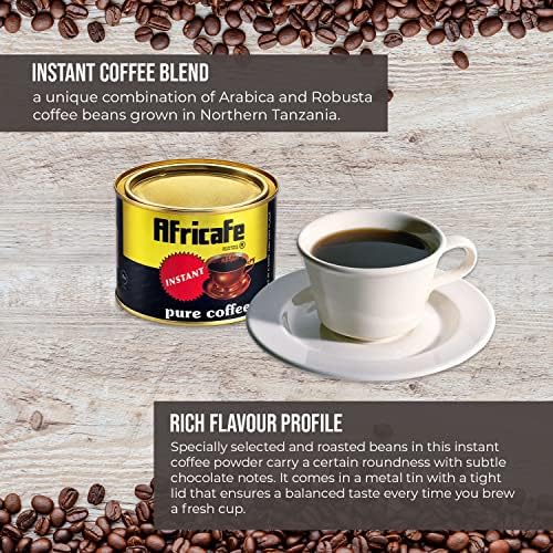 AFRICAFE - Organic Instant Coffee - Tanzania - 100% Arabica and Robusta - 100g Metal Tin