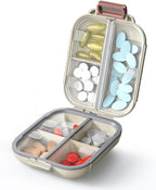 7 Compartments Travel Pill Organizer, Foldable Portable Airtight Daily Pill Box, Compact Pill Case for Purse & Pocket, BPA-Free Medicine Organizer for Vitamins Fish Oil Supplements (White)