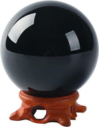 Modaier Black Small Obsidian Crystal Ball 60mm/2.3 inch with Rose Wooden Stand and Gift Box for Home Decor,Meditation,Fortune Teller,Halloween,Scrying,Magic,Crystal Orb Prop Decorative Glass Sphere