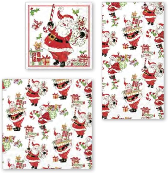 IHR Ideal Home Range Party Napkins Rosanne Beck Holiday Collection Disposable 3-Ply Paper Lunch Napkin Pack, 6.5" x 6.5", Holly Jolly Santas, 20-Count