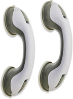 2 Pack Grab Bars for Shower and Bathtub - Heavy Duty Suction Shower Grab Bar for Seniors & Elderly - 12 Inch Suction Cup Safety Handle Removable Bath Handrails (No Drill Bathroom Safety Bars), Grey