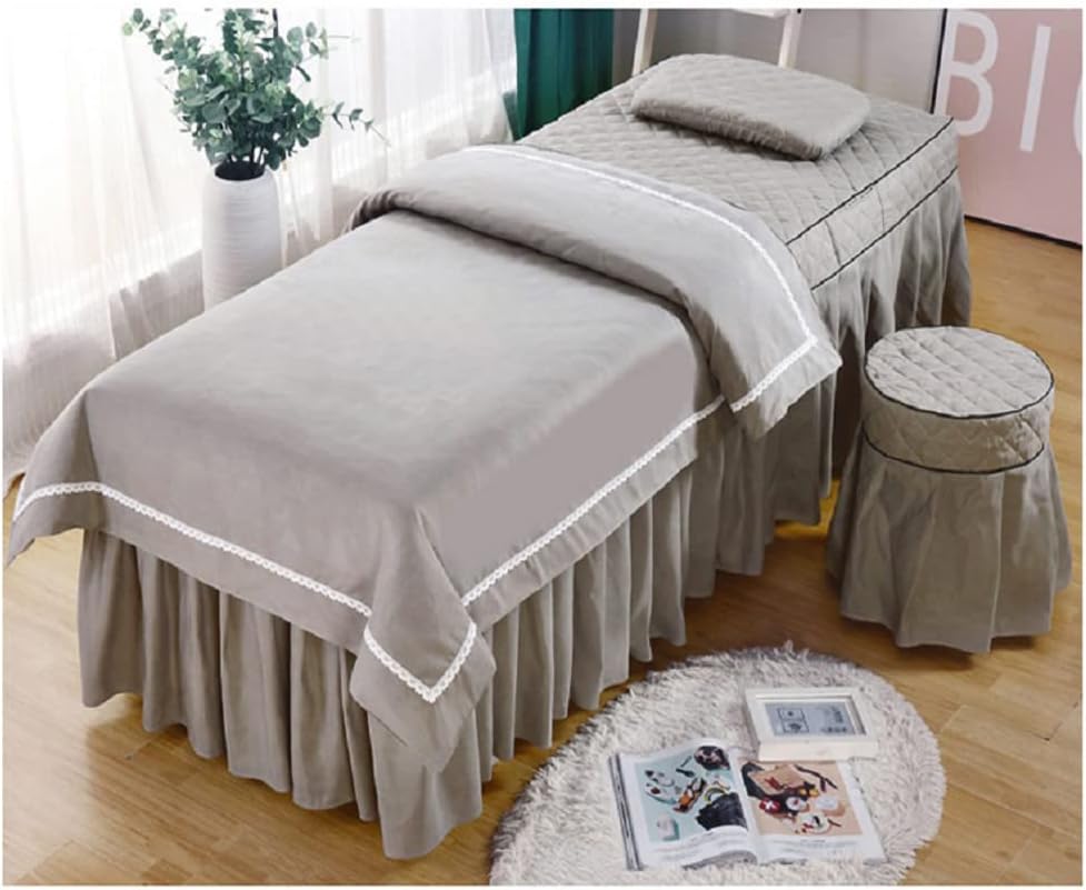 cozy heart 4pcs Beauty Salon Bedding Set Thick Bed Linens Sheets Bedspread Fumigation Massage Spa Pillowcase Duvet Cover Sets (190x70cm, Gray)