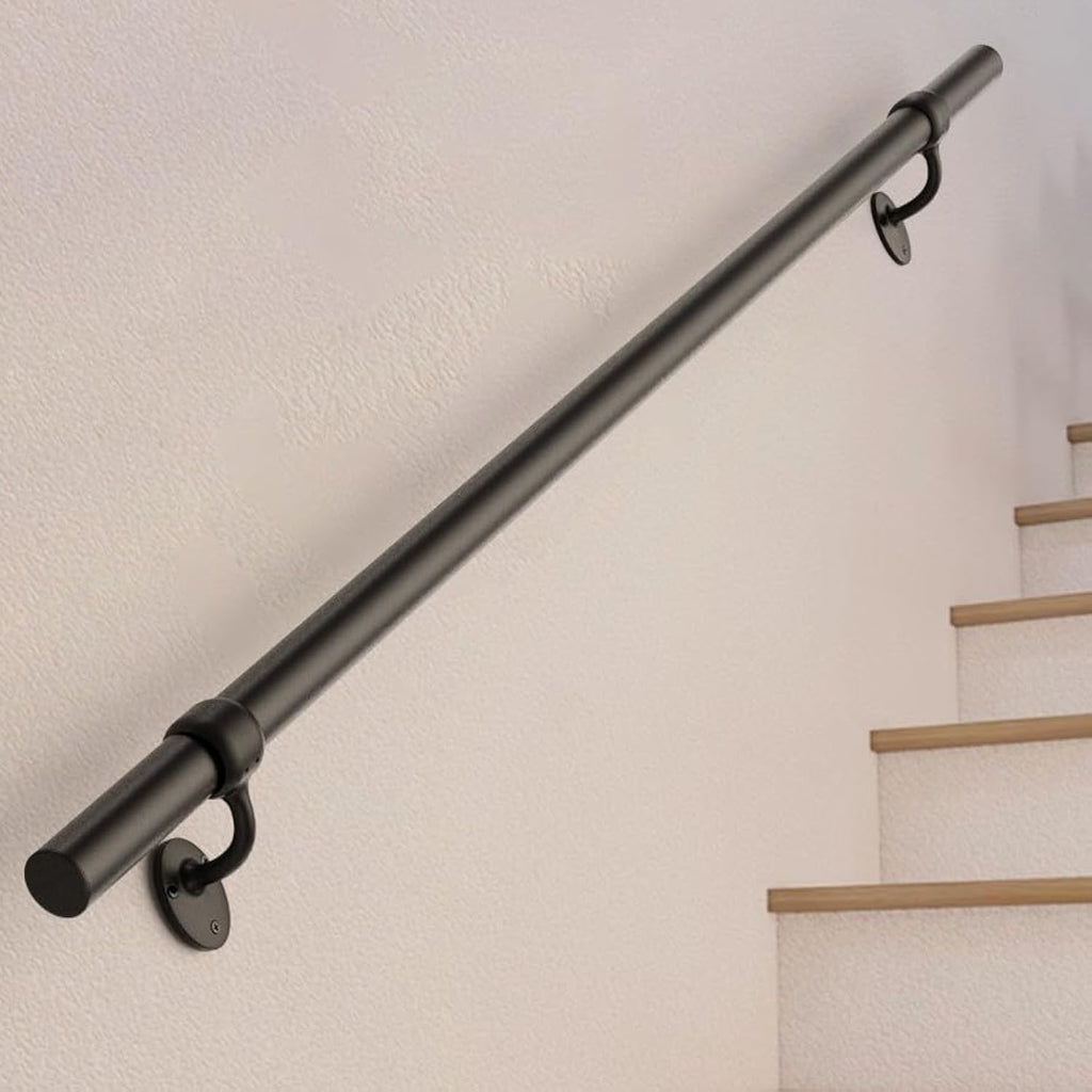 Stair Railing Indoor 4 Feet Hand Rails for Indoor/Outdoor Steps 1.6" Round Porch Railing Wall Mount Aluminum Hand Rails for Indoor Stairs Industrial Staircase Handrails