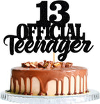 13 Official Teenager Cake Topper-Glitter 13th Birthday Cake Pick Decorations for Teen 13th Birthday Party Supplies (Black)
