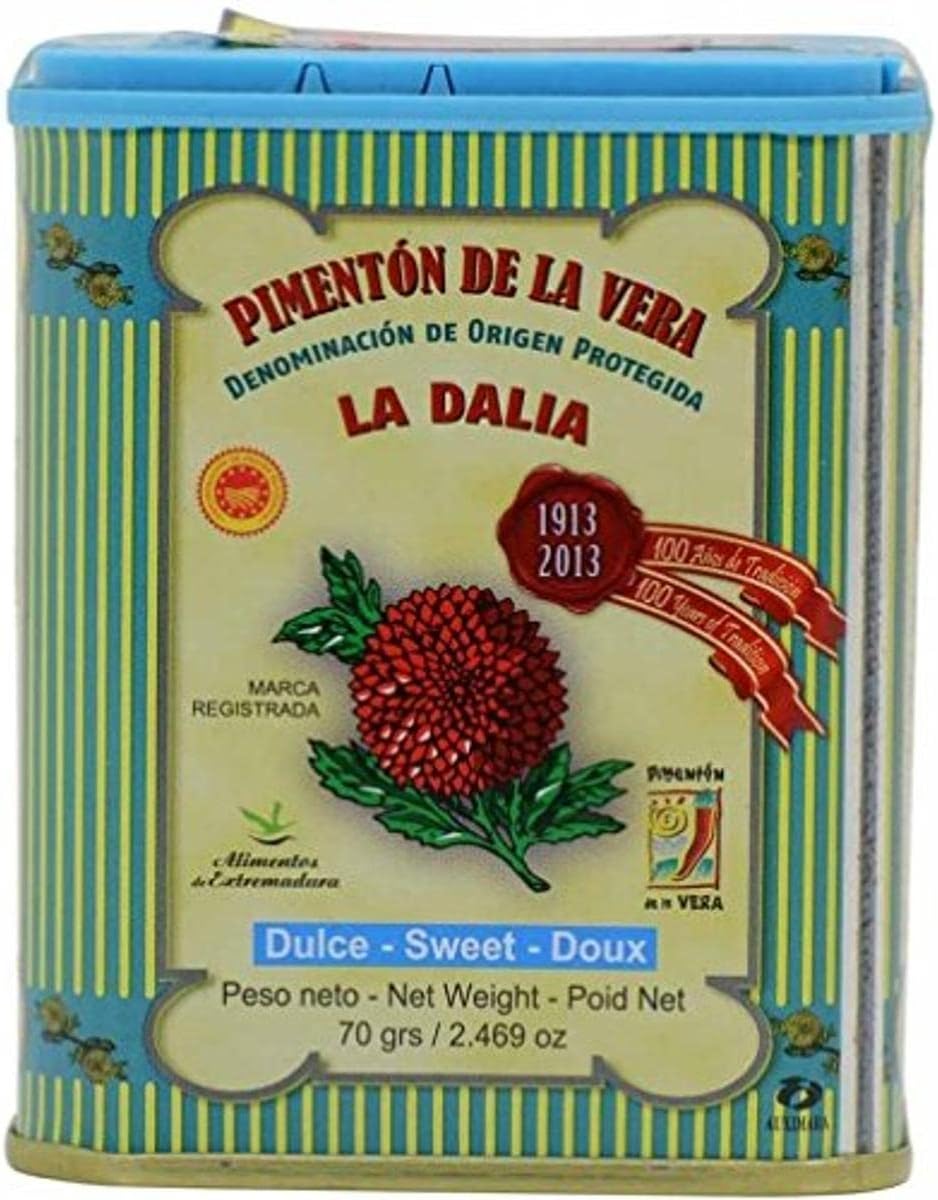 La Dalia Sweet Smoked Paprika Powder, Authentic Spanish Pimentón de la Vera, DOP Certified, Rich Color and Smoky Flavor, Perfect for Chicken, Meat, Rice and Sauces, 2.46oz (Pack of 1)