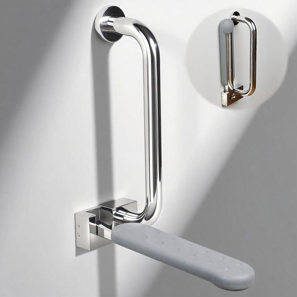 Ceardear Flip Up Toilet Grab Bar for Elderly - 300lb Heavy Duty Stainless Steel Bathroom Safety Rail - 3 Inch Wide Armrest, Foldable Wall Mounted Design for Seniors & Handicap