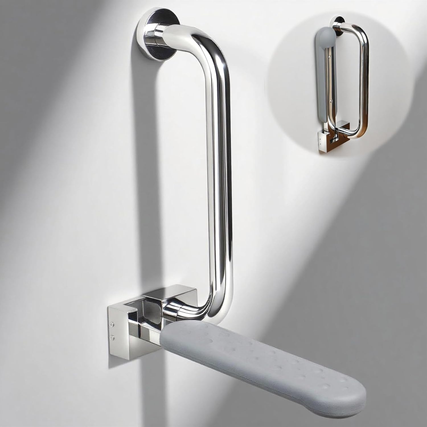 Ceardear Flip Up Toilet Grab Bar for Elderly - 300lb Heavy Duty Stainless Steel Bathroom Safety Rail - 3 Inch Wide Armrest, Foldable Wall Mounted Design for Seniors & Handicap