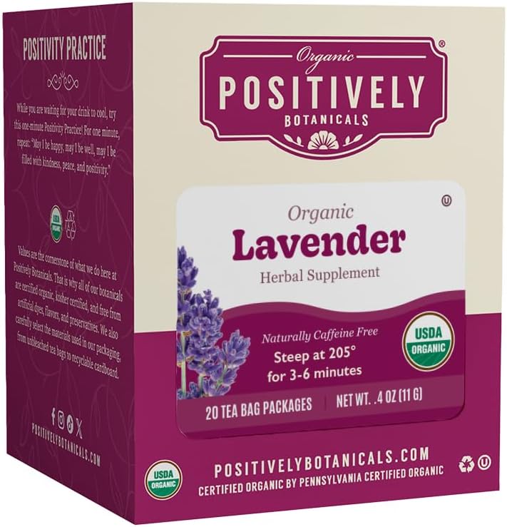 Organic Positively Botanicals Company, Lavender Herbal Tea Bags, 20 Count