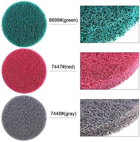 Swpeet 16Pcs 5Inch 3 Different Color Scrubbing Pads Drill Powered Brush Tile Scrubber Scouring Pads Cleaning Kit, Abrasive Buffing Pads Replacement with 1 Pcs Hook Attachment for House Cleaning