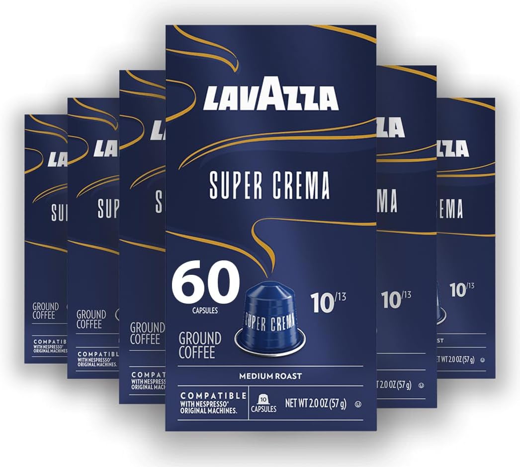 Lavazza Super Crema Aluminum Capsules Compatible with Nespresso* Original Machines, Medium Roast, Arabica and Robusta Blend (60 Capsules)