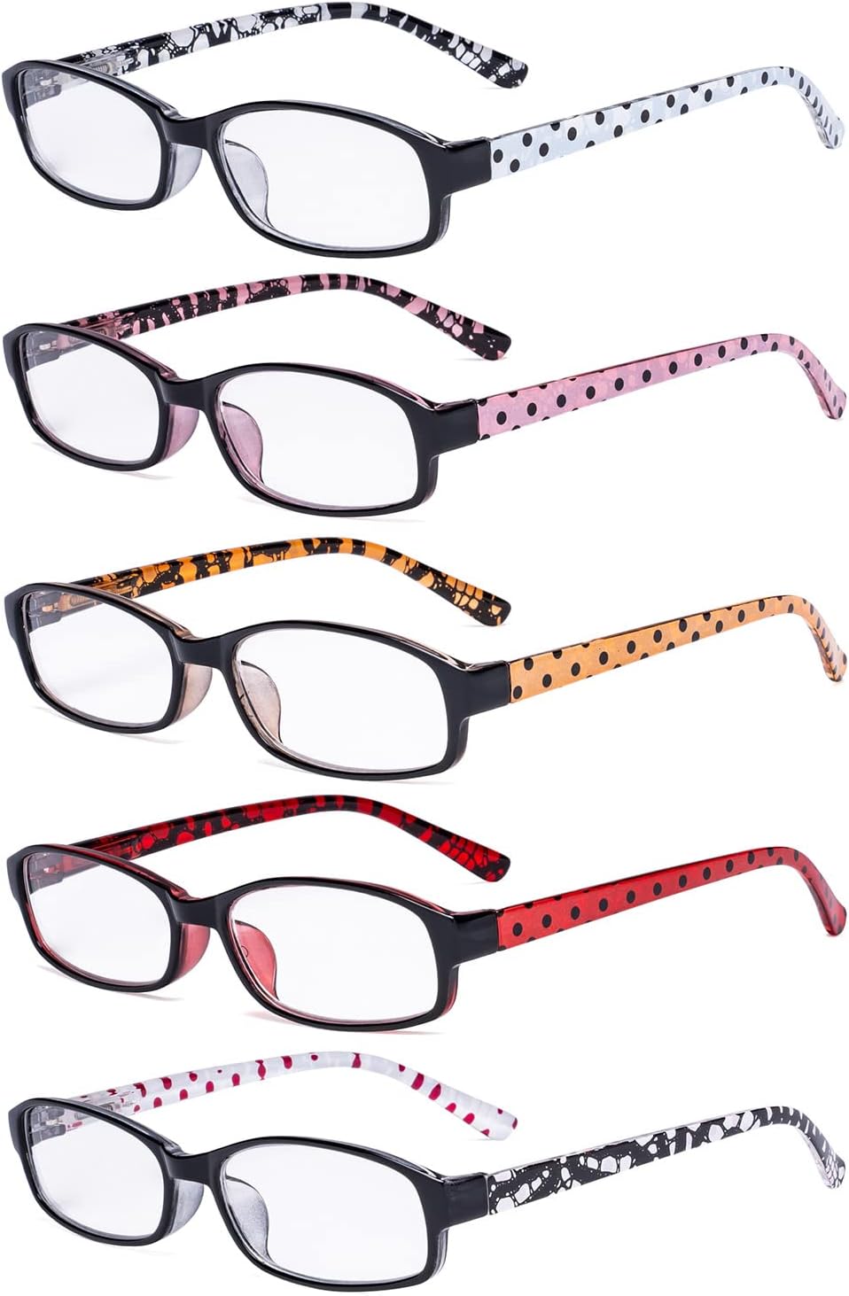 Eyekepper 5 Pack Ladies Reading Glasses with Polka Dots Patterned Temples for Women Reading