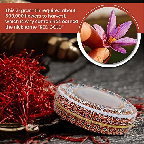 Zand Saffron Threads 2g – Premium Organic Pure Saffron Spice for Cooking Basmati Rice, and More – in Decorative Airtight Tin with Window Lid