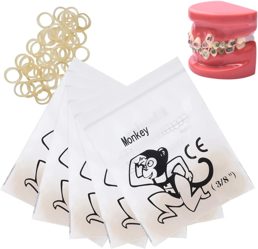 ANNWAH 500 pcs Rubber Bands for Braces,elastics for braces Monkey 4.5 Ounces,Heavy Rubber Traction Bands 3/8" (100 Pieces/Pack)