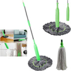 2 in 1 Dehydrated Mop - Floor Spin System With Wringer Set, 360 Degree Spin Round Wall Cleaning, Microfiber Ecloth Wet and Dry for Bathroom Floor Wall Bed (Green)