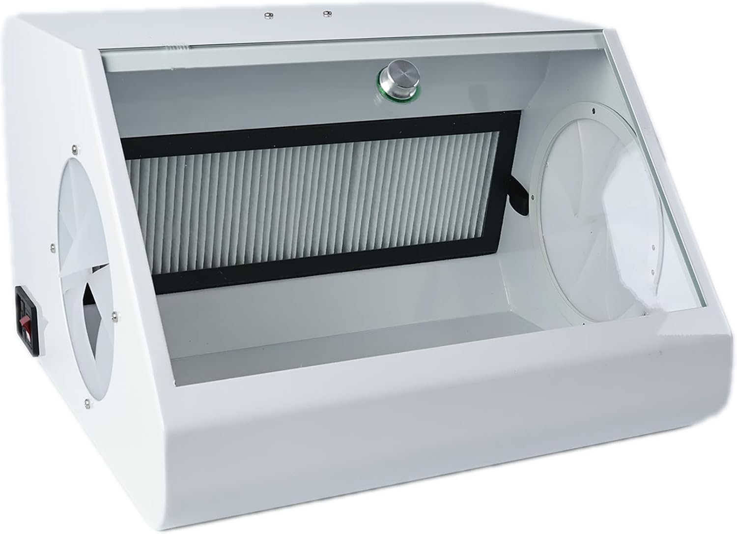 Dental Lab LED Grinding Dust Collector Box with Tempered Glass Baffle, Dual Vacuum System with 2 Filters