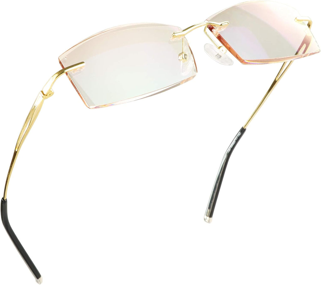 LifeArt Blue Light Blocking Glasses,Computer Reading Glasses,Rimless Frame Tinted Lens with Diamond,Stylish for Men (+1.50 Magnification)
