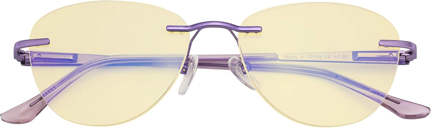 CessBlu Ladies Cat-eye Blue Light Blocking Glasses Anti Glare UV Rimless Computer Eyeglasses for Women Reading Screen