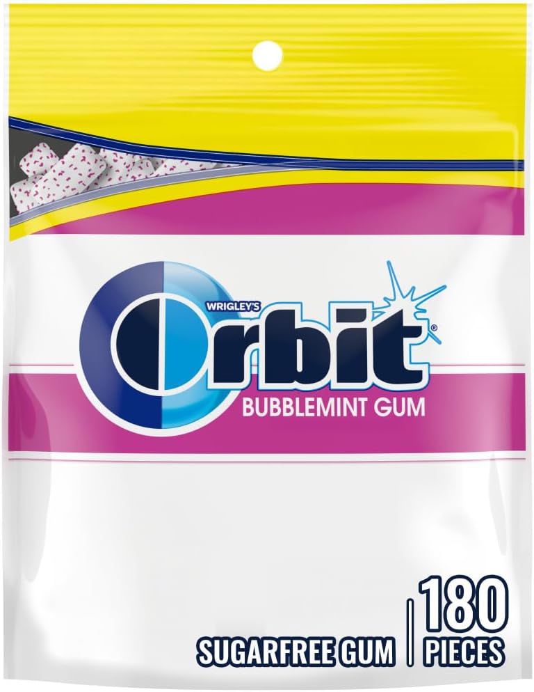 ORBIT Gum Bubblemint Sugar Free Chewing Gum Bulk, 180 Piece Resealable Bag, Bubble Gum Bulk