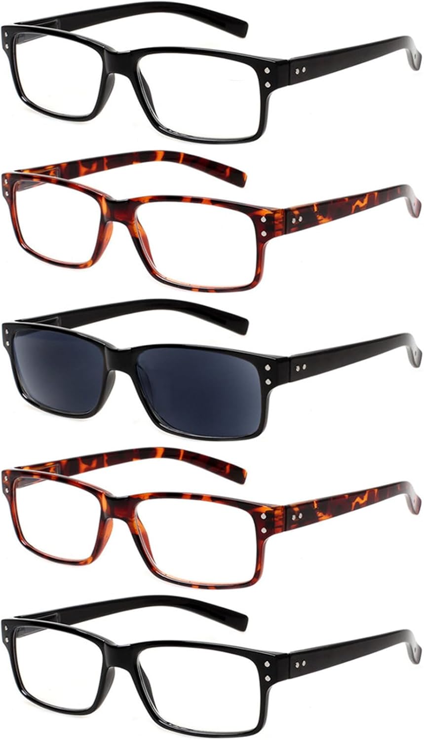 NORPERWIS Reading Glasses 5 Pairs Quality Readers Spring Hinge Glasses for Reading for Men and Women (2 Black 2 Tortoise 1sun, 2.75)