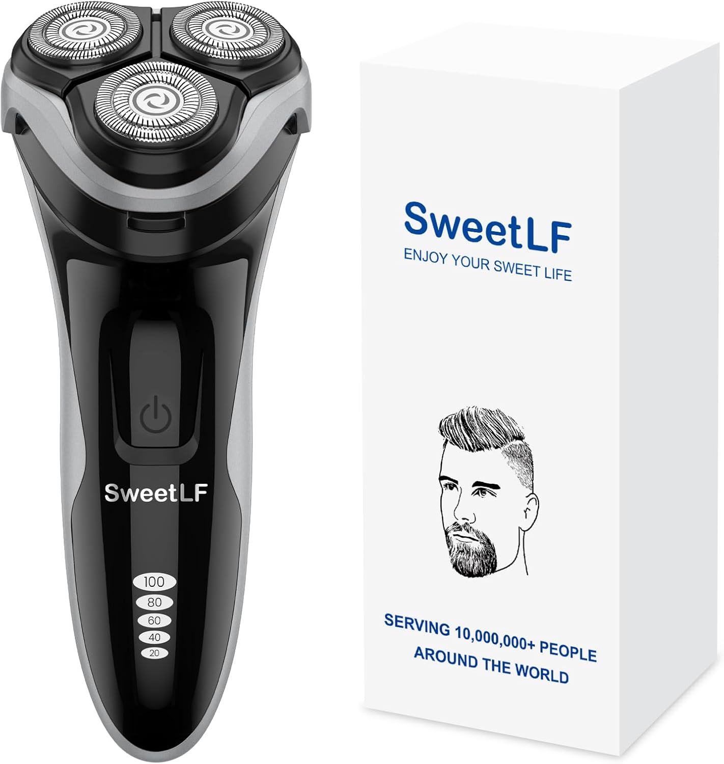 SweetLF Men's Electric Razor - 120 min runtime, 1-Hour Fast Charge, IPX7 Fully Waterproof, Wet & Dry Rotary Shaver with pop-up Trimmer, Type-C Rechargeable