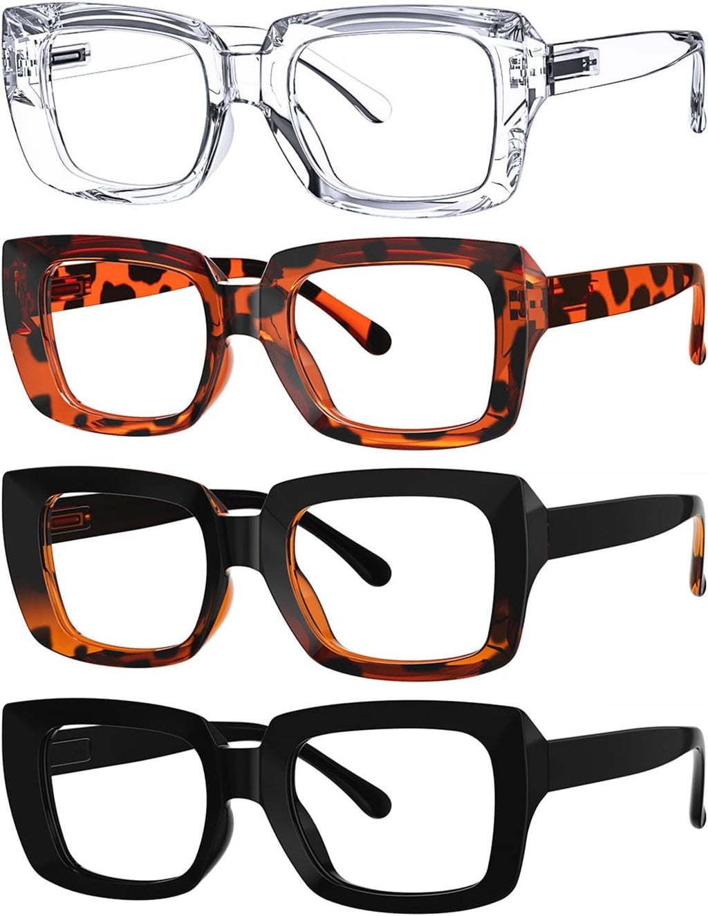 Eyekepper 4 Pack Ladies Reading Glasses - Stylish Oversized Square Readers for Women